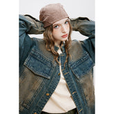 Unisex Jacket Denim Men's and Women's Washed Distressed Retro Workwear Stand Collar Jacket